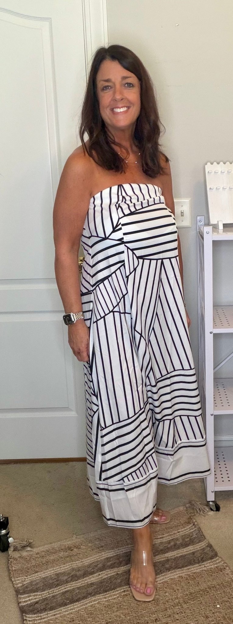 Black/White Printed Strapless Maxi Dress - Simply Pink Boutique