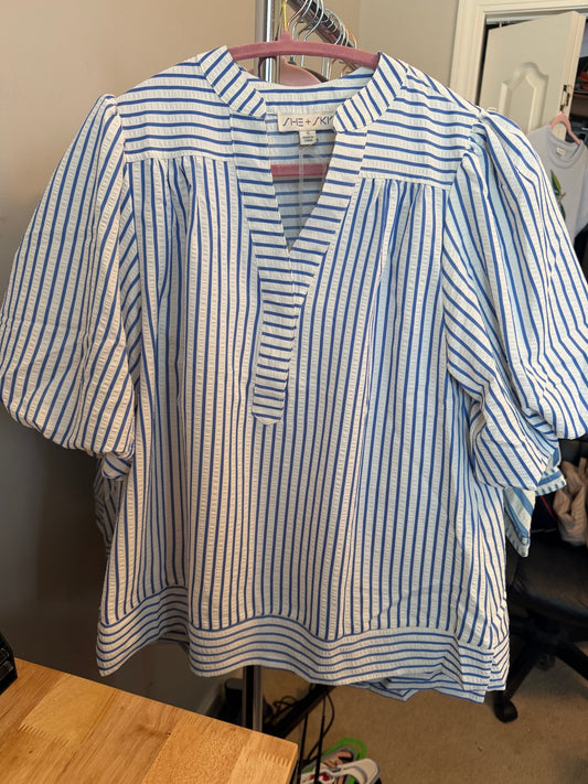 Blue & Cream Striped Top - Simply Pink Boutique