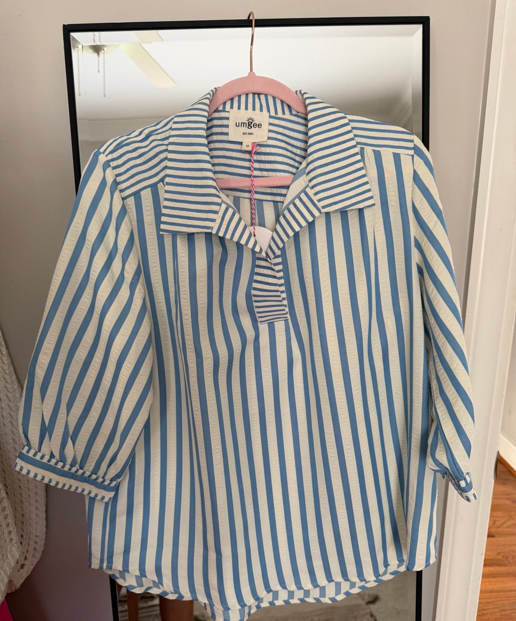 Blue & Cream Striped Top - Simply Pink Boutique