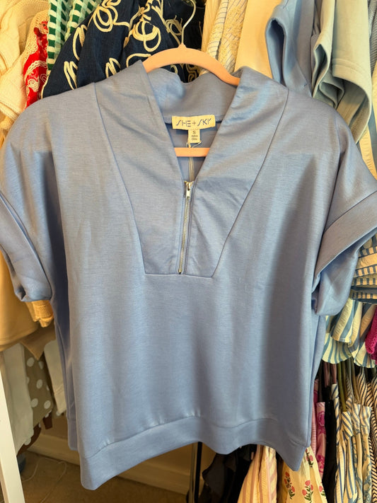 Blue High Neck Half Zip Top - Simply Pink Boutique
