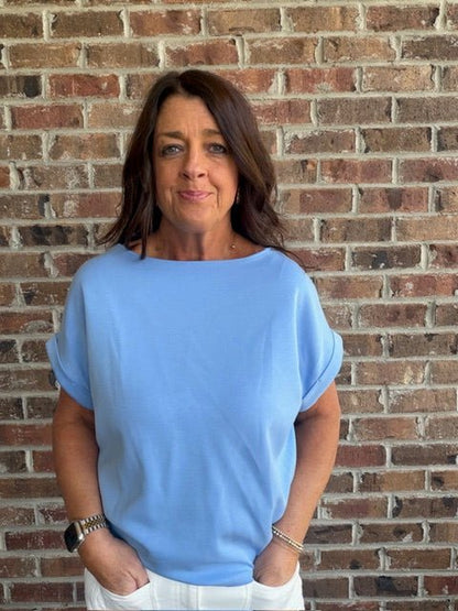 Blue Scuba Short Sleeve Top - Simply Pink Boutique