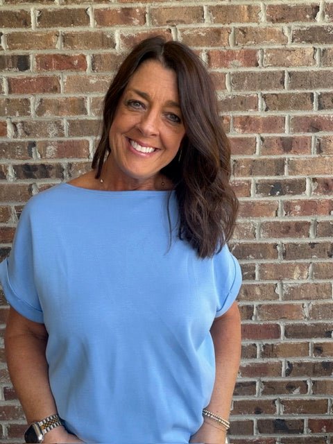 Blue Scuba Short Sleeve Top - Simply Pink Boutique