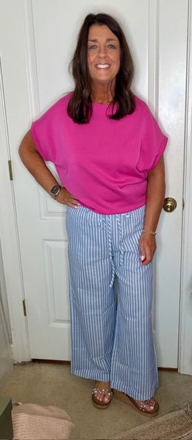 Blue & White Stripe Pants - Simply Pink Boutique