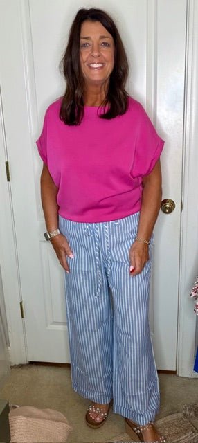 Blue & White Stripe Pants - Simply Pink Boutique