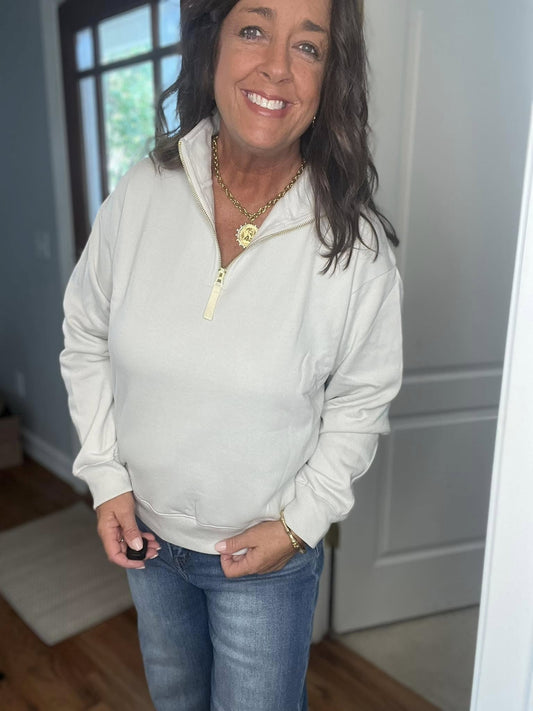 Bone Fleece Half Zip Sweatshirt - Simply Pink Boutique