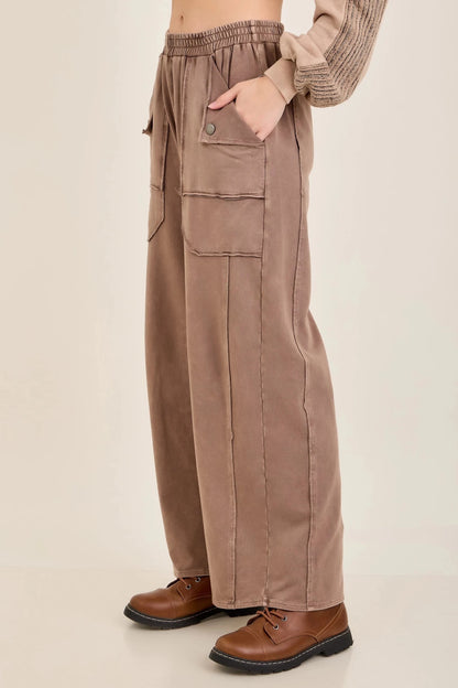 Chocolate Mineral Washed Pocket Pants - Simply Pink Boutique