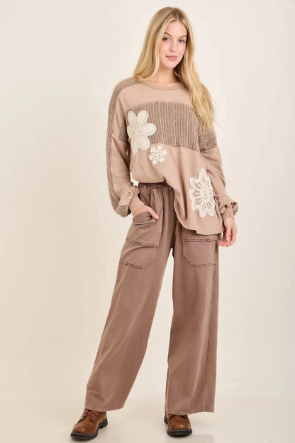 Chocolate Mineral Washed Pocket Pants - Simply Pink Boutique