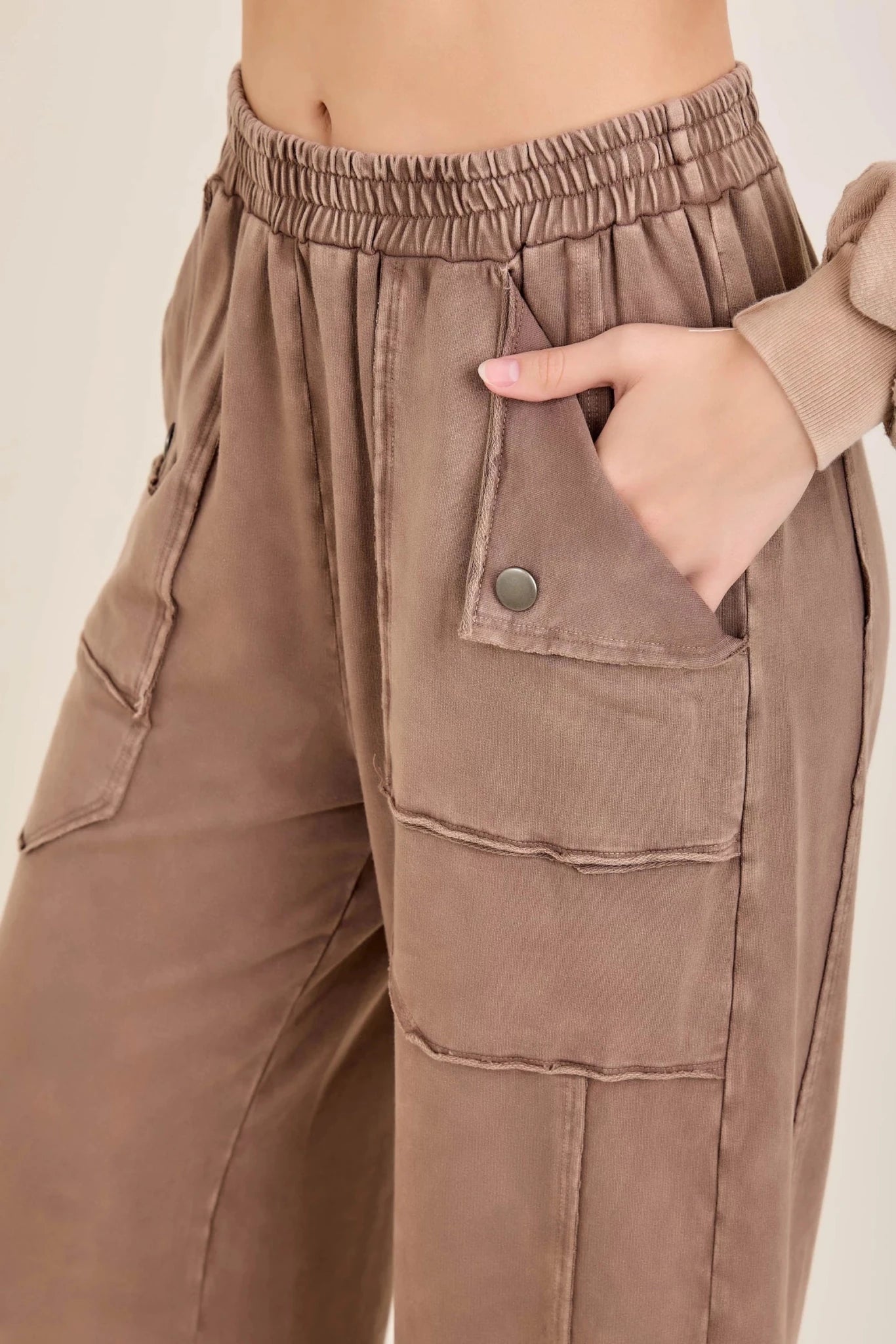 Chocolate Mineral Washed Pocket Pants - Simply Pink Boutique