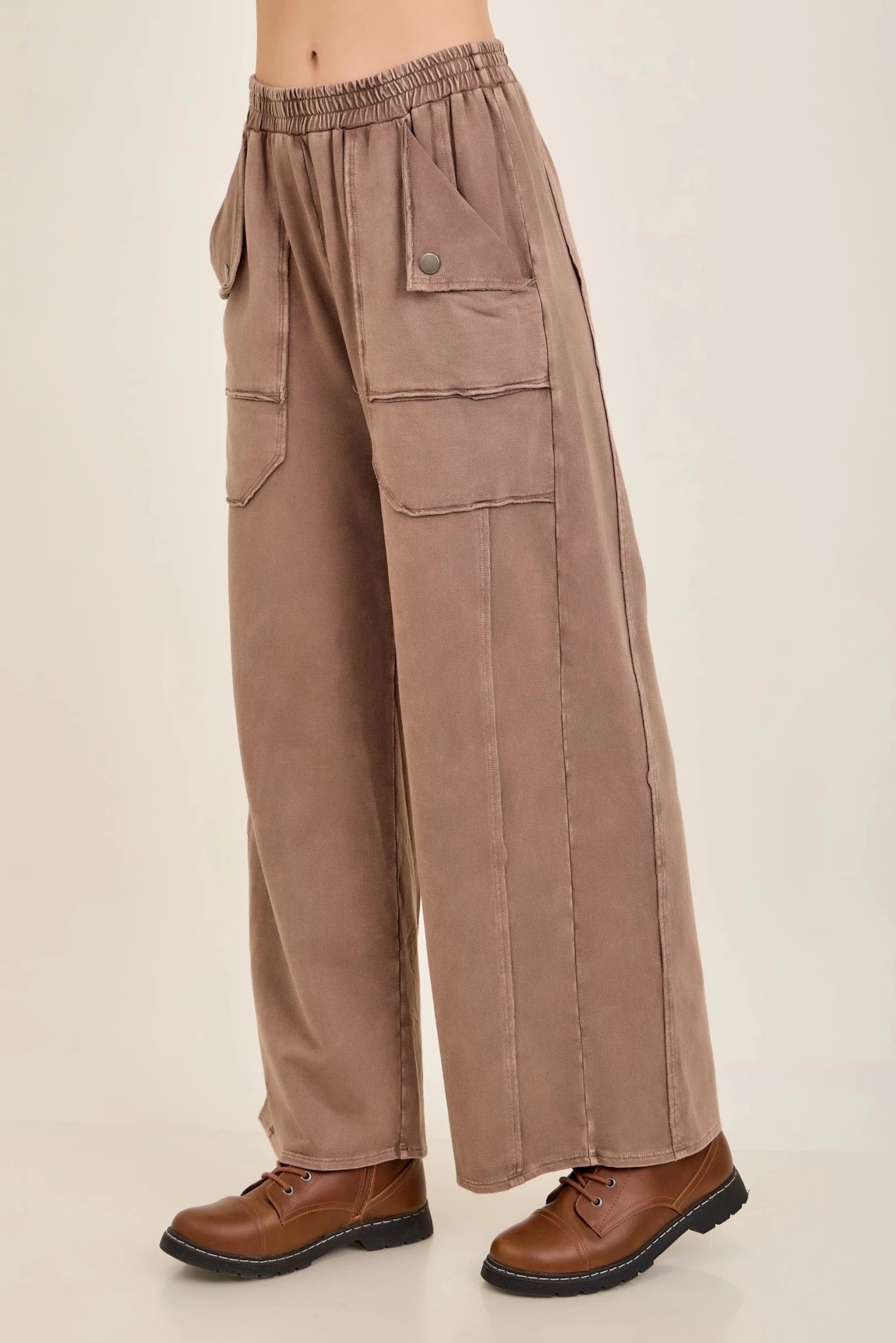 Chocolate Mineral Washed Pocket Pants - Simply Pink Boutique