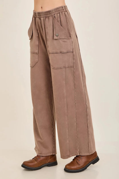 Chocolate Mineral Washed Pocket Pants - Simply Pink Boutique