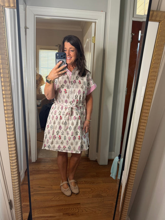 Collared Button Down Mini Dress - Simply Pink Boutique