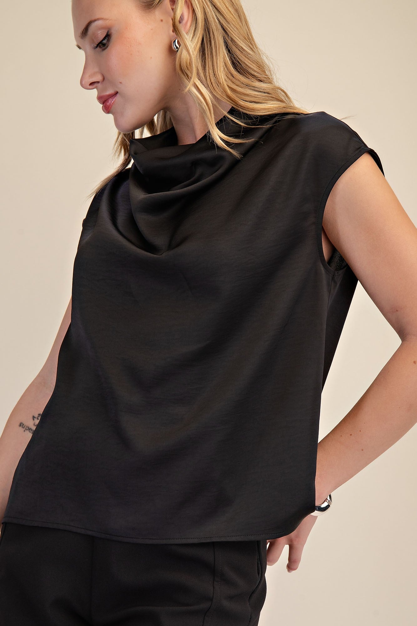 Cowl Neck Sleeveless Top - Black - Simply Pink Boutique