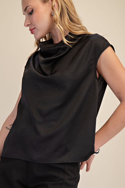 Cowl Neck Sleeveless Top - Black - Simply Pink Boutique