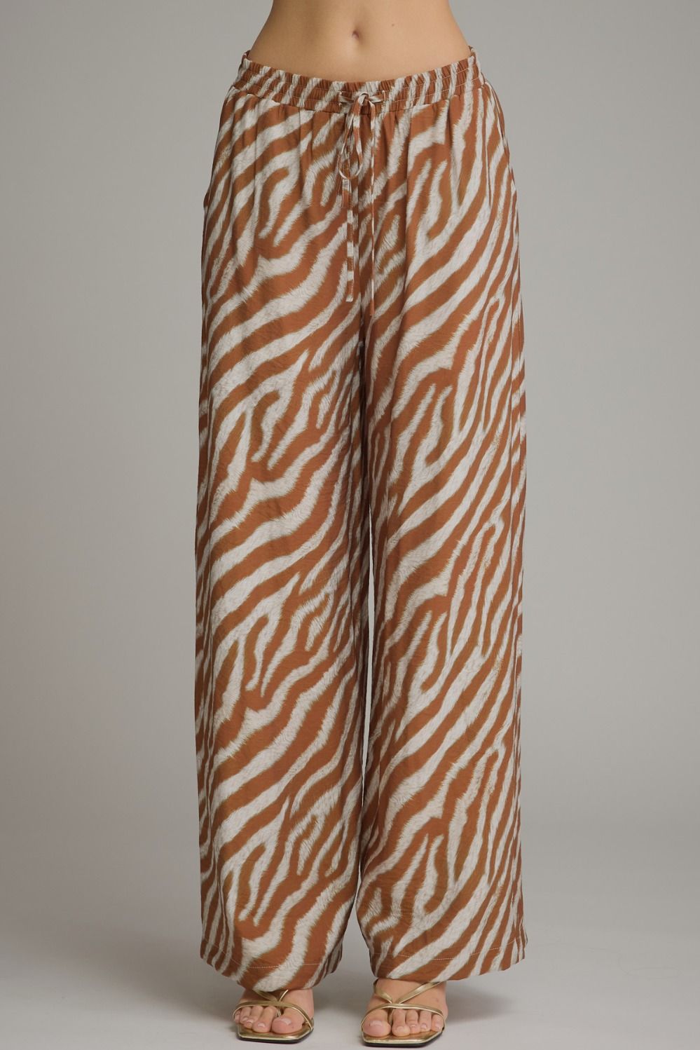 Entro Zebra Print Drawstring Wide Leg Pants
