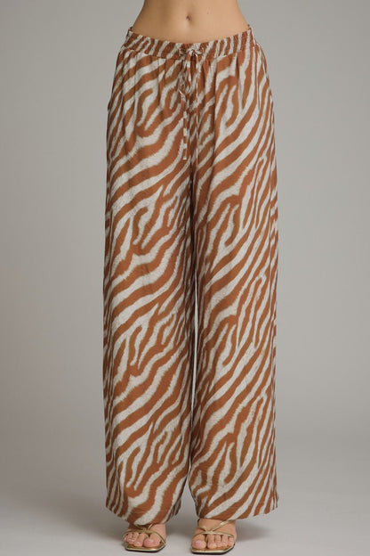 Entro Zebra Print Drawstring Wide Leg Pants