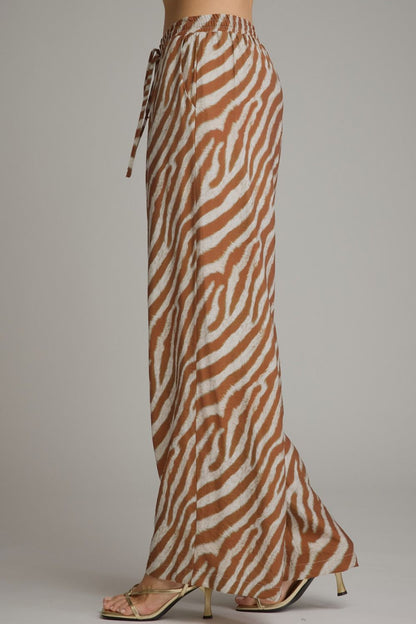 Entro Zebra Print Drawstring Wide Leg Pants