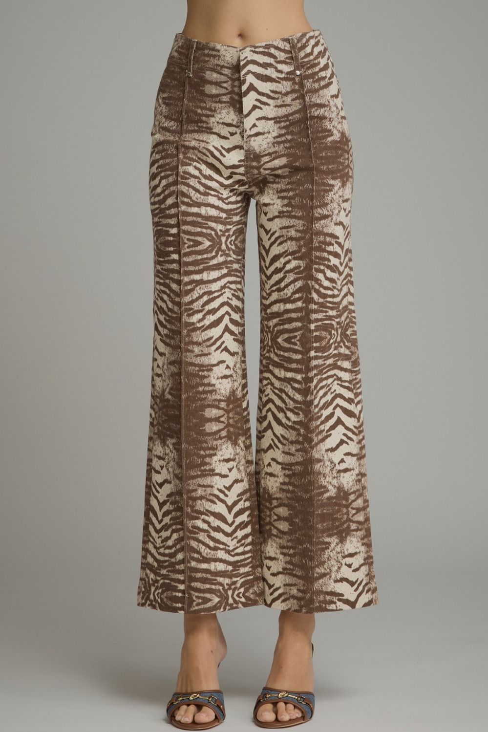 Entro Animal Print Wide Leg Pants-Brown