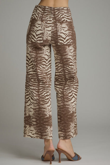 Entro Animal Print Wide Leg Pants-Brown