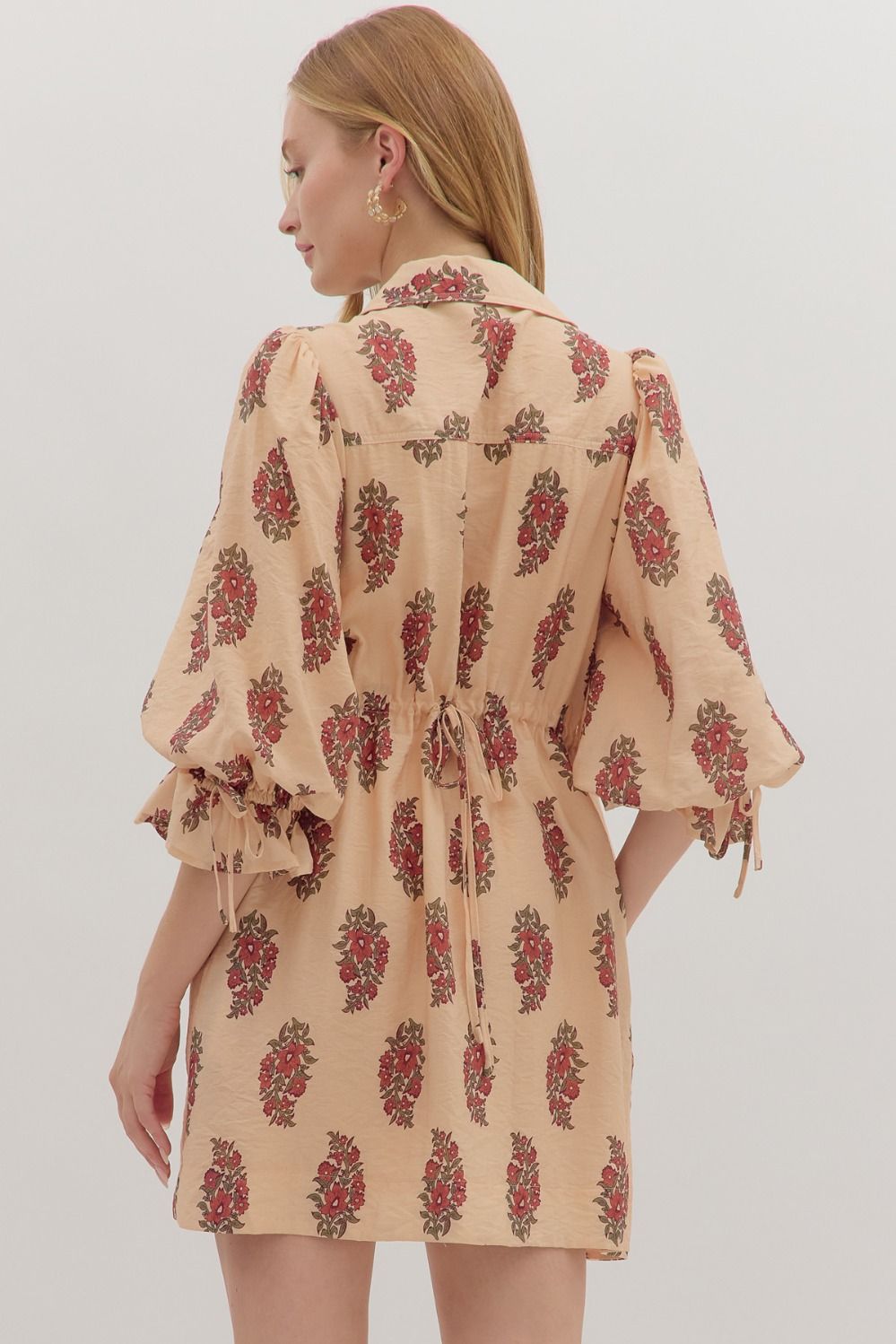 Floral Print Detailed Dress-Ivory