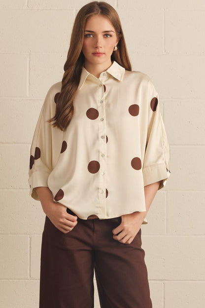 Button Up Polka Dot Top-Cream