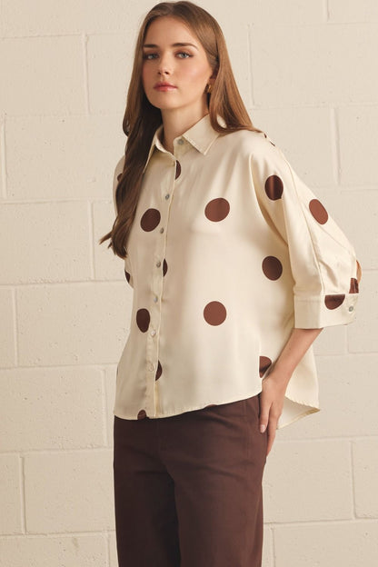 Button Up Polka Dot Top-Cream