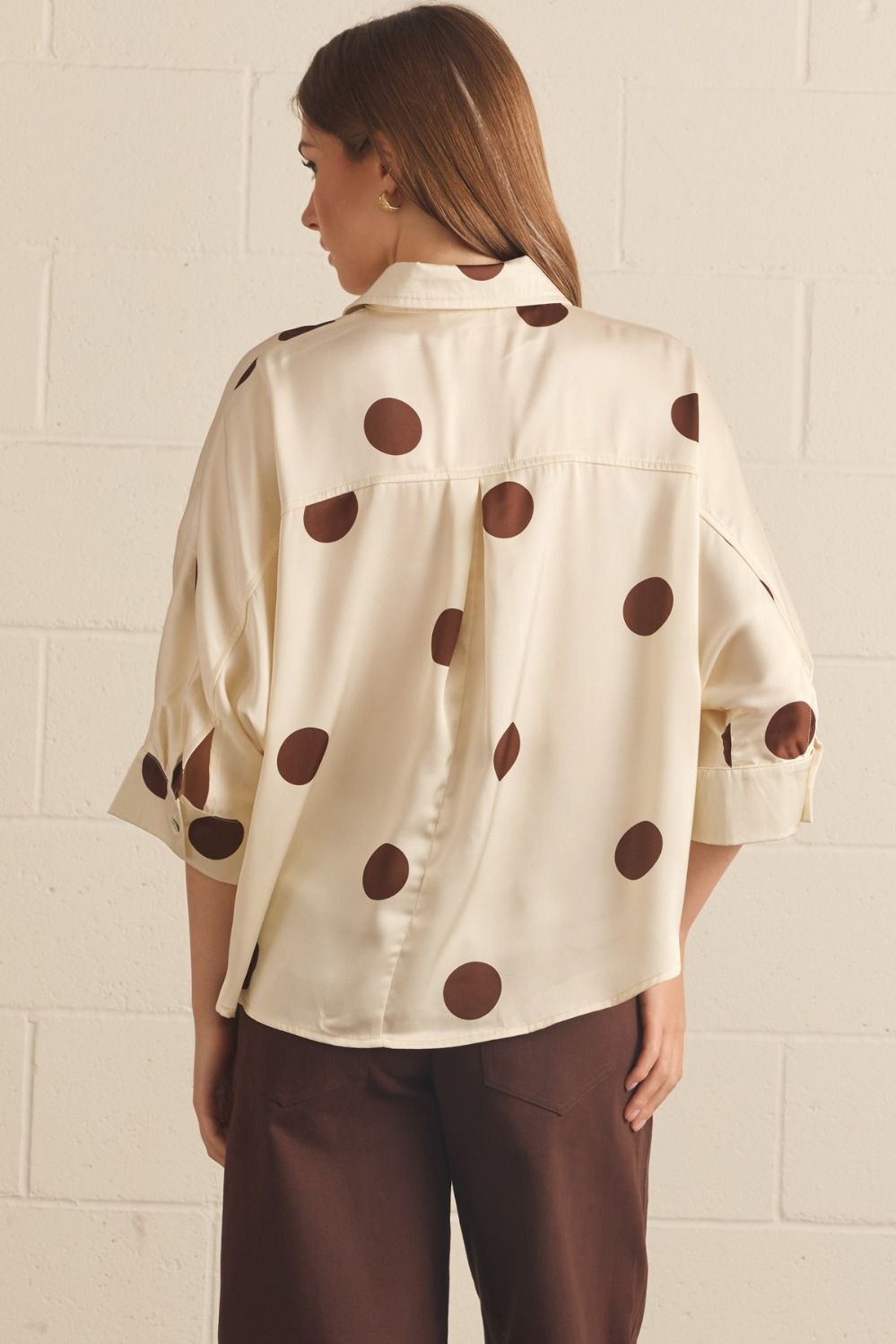 Button Up Polka Dot Top-Cream