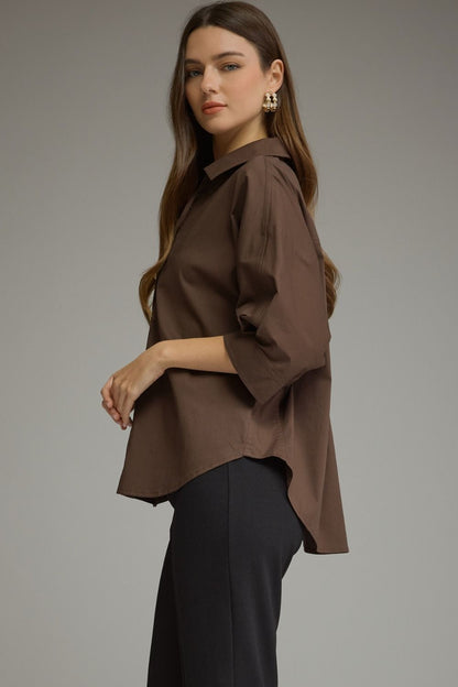 Entro Collared Gold Button V Neck Blouse