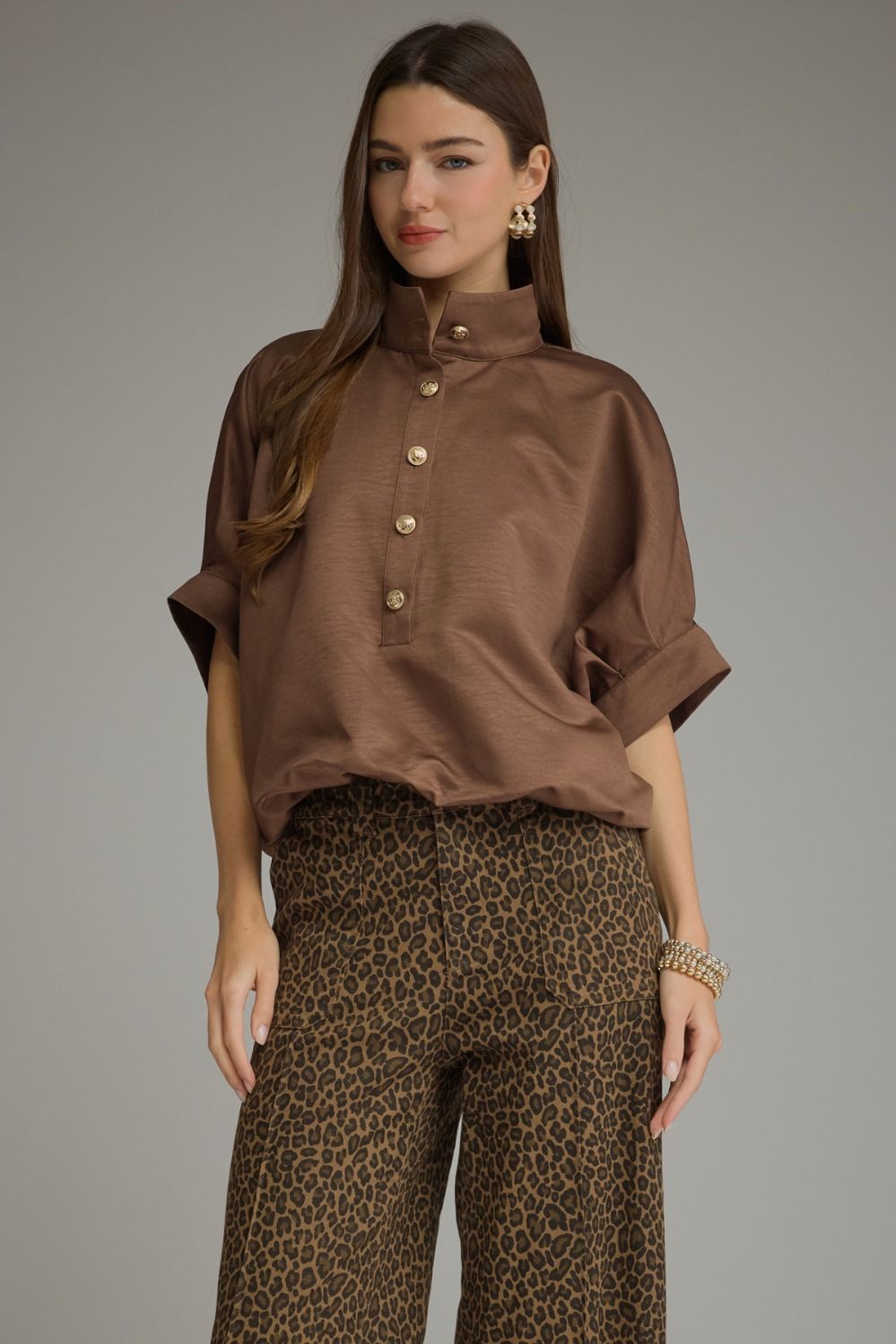 Lizzy Brown Short Sleeve Top-Brown