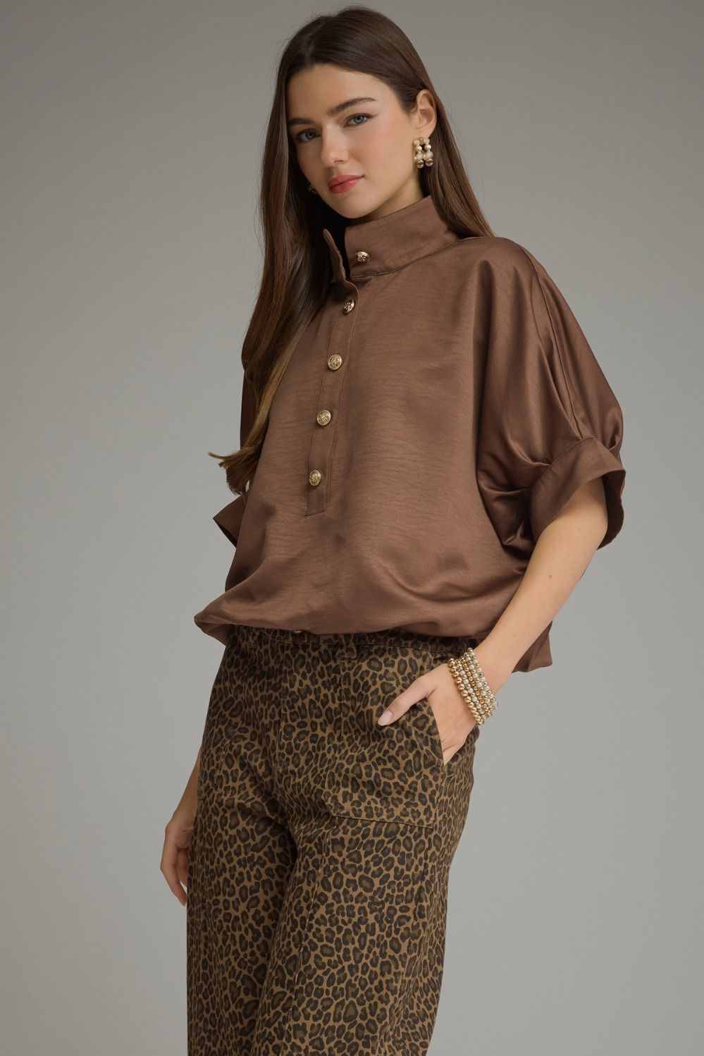 Lizzy Brown Short Sleeve Top-Brown