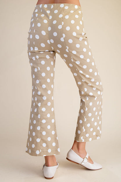 Flare Crop Dot Pants - Taupe - Simply Pink Boutique