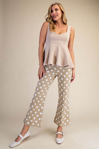 Flare Crop Dot Pants - Taupe - Simply Pink Boutique