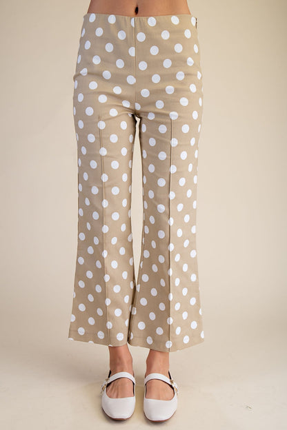 Flare Crop Dot Pants - Taupe - Simply Pink Boutique
