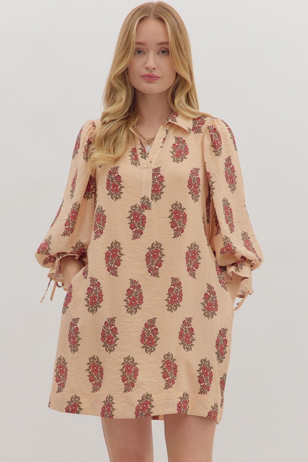 Floral Print Detailed Dress - Ivory - Simply Pink Boutique