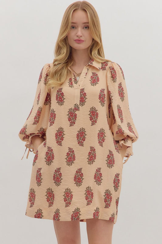 Floral Print Detailed Dress - Ivory - Simply Pink Boutique