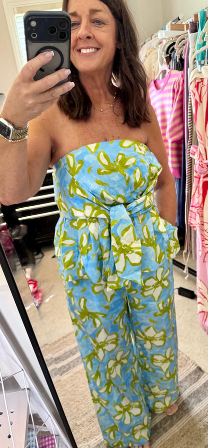 Floral Print Pants-Blue (Top sold separately) - Simply Pink Boutique