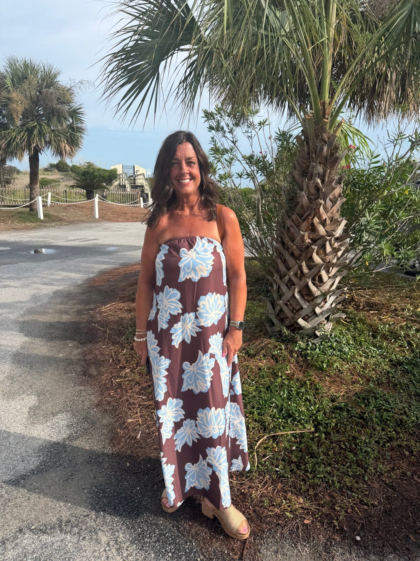 Floral Print Strapless Maxi Dress - Simply Pink Boutique