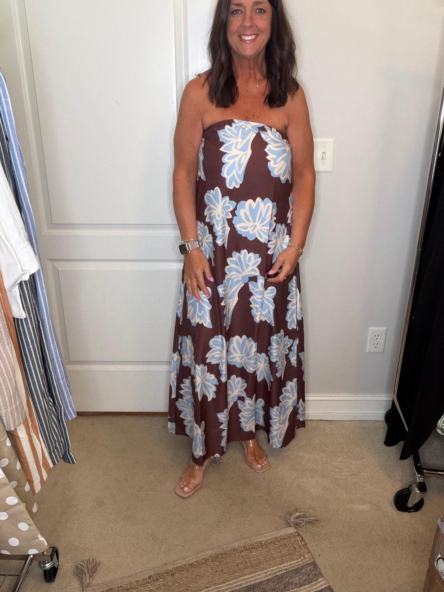 Floral Print Strapless Maxi Dress - Simply Pink Boutique