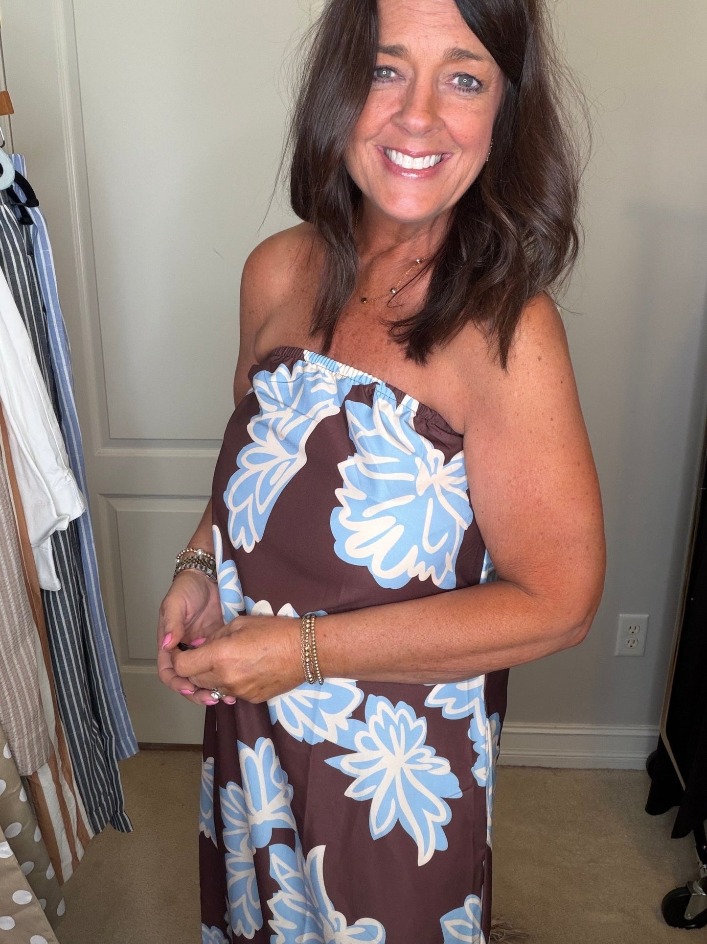 Floral Print Strapless Maxi Dress - Simply Pink Boutique