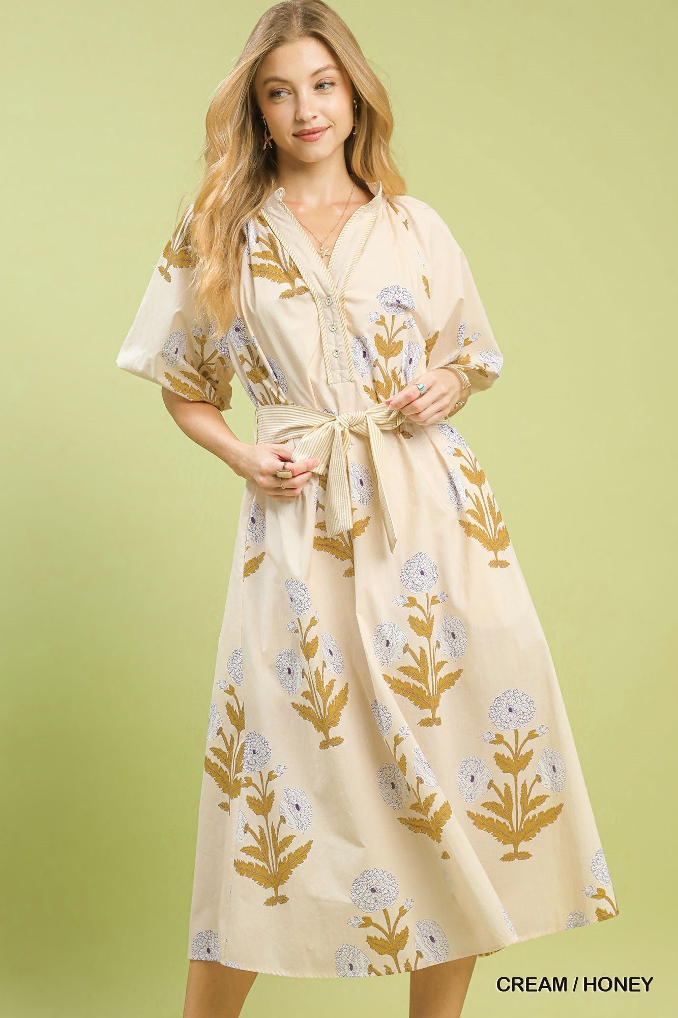 Floral Print V Neck Midi Dress - Simply Pink Boutique