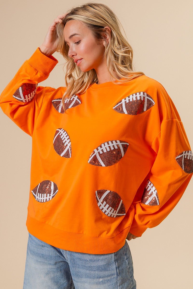 Football Sequin Embroidery Loose Fit Sweatshirt - Simply Pink Boutique