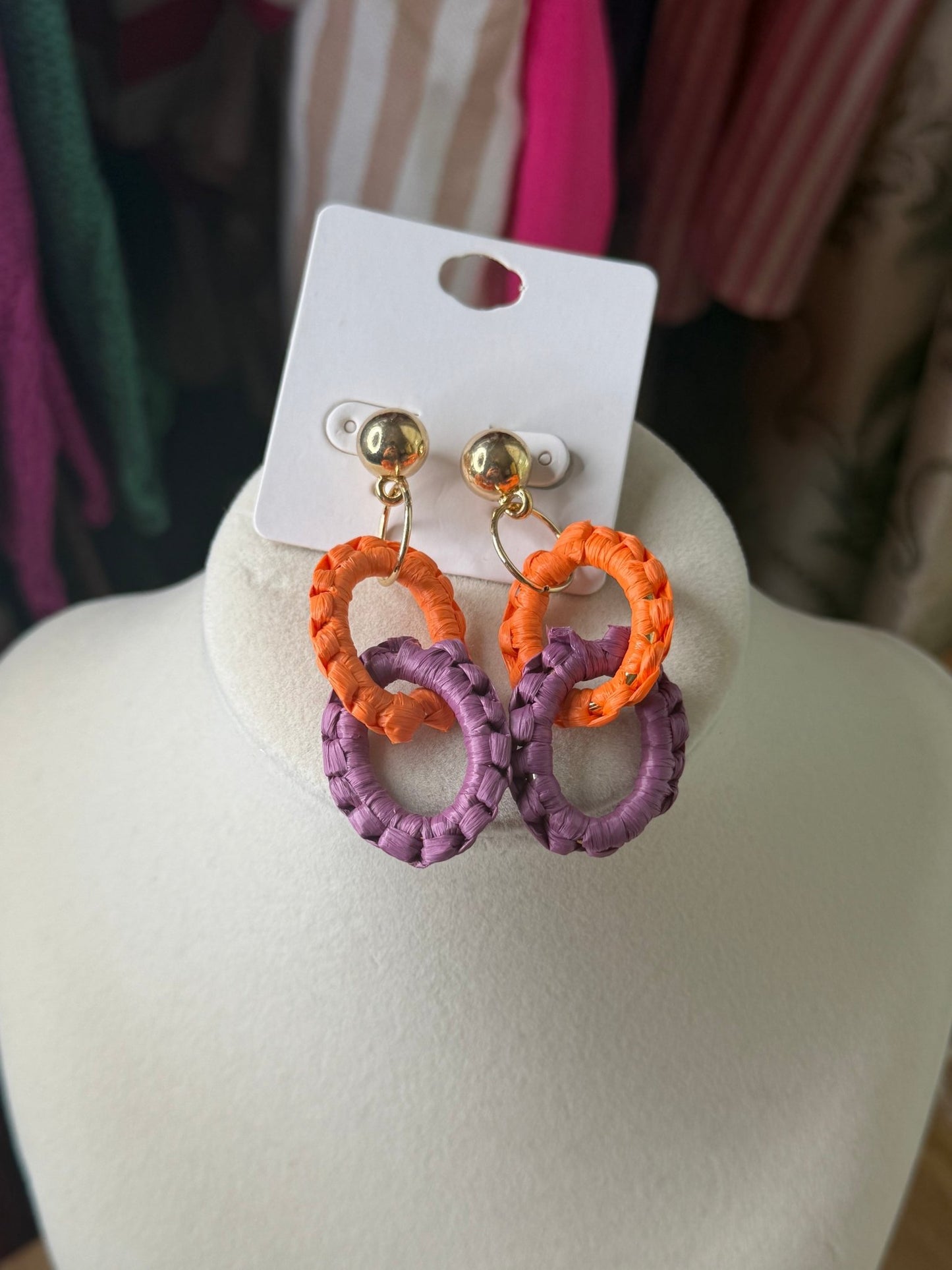 Gameday Raffia Two Oval Shape Link Earrings - Simply Pink Boutique