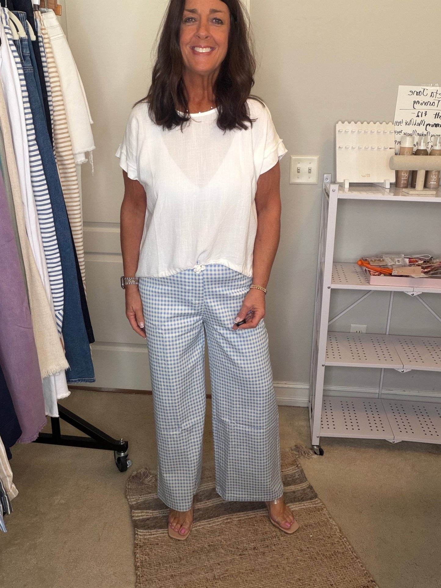 Gingham Wide Leg Pant - Blue - Simply Pink Boutique