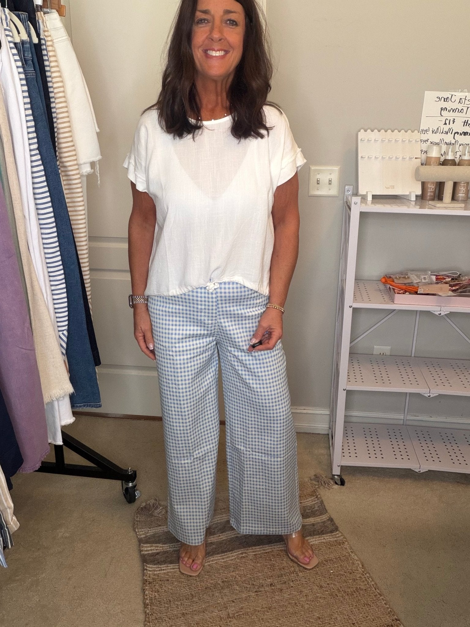 Gingham Wide Leg Pant - Blue - Simply Pink Boutique