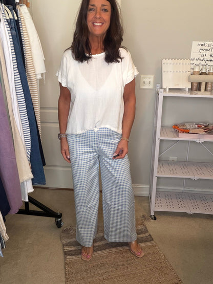 Gingham Wide Leg Pant - Blue - Simply Pink Boutique