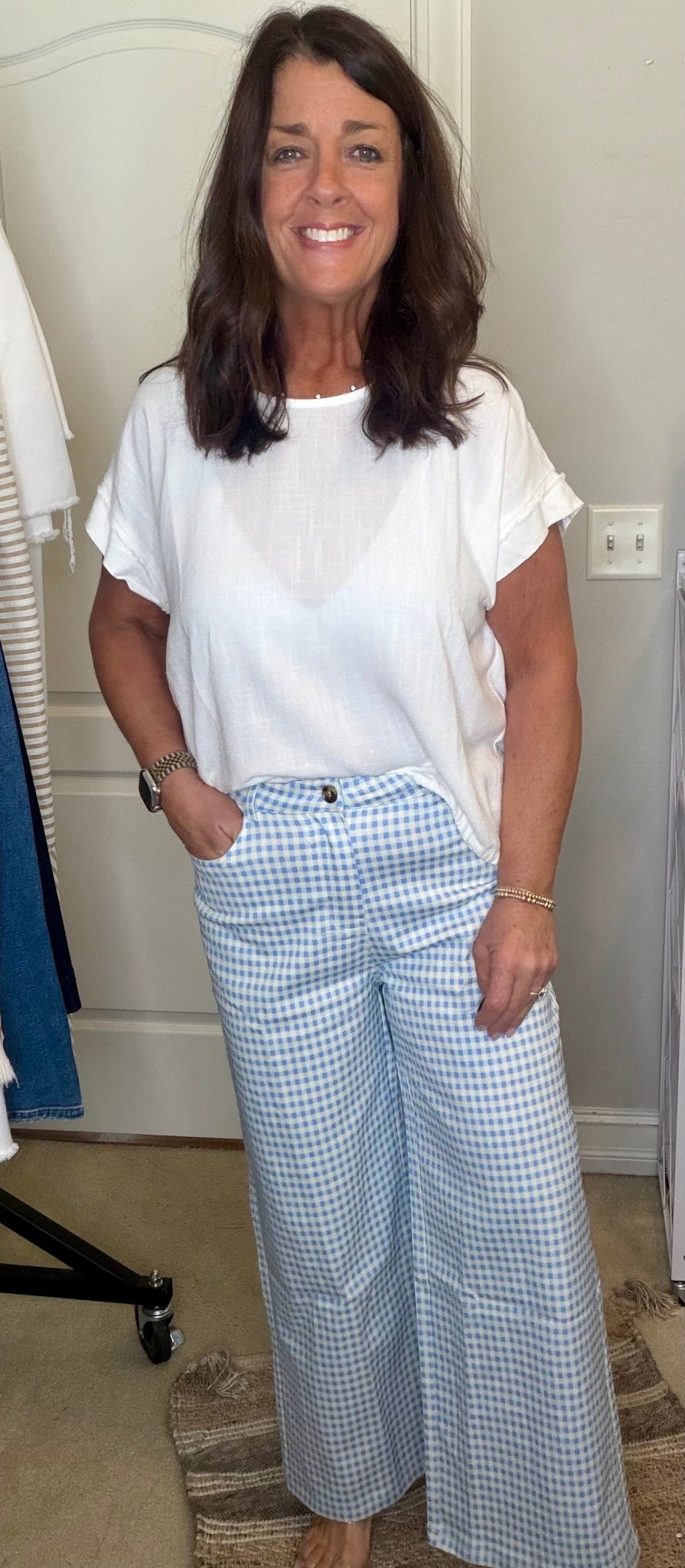 Gingham Wide Leg Pant - Blue - Simply Pink Boutique