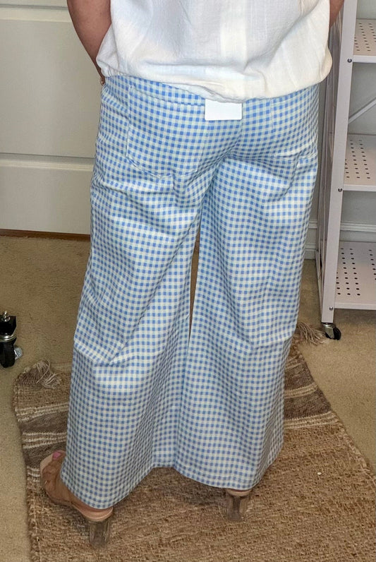 Gingham Wide Leg Pant - Blue - Simply Pink Boutique