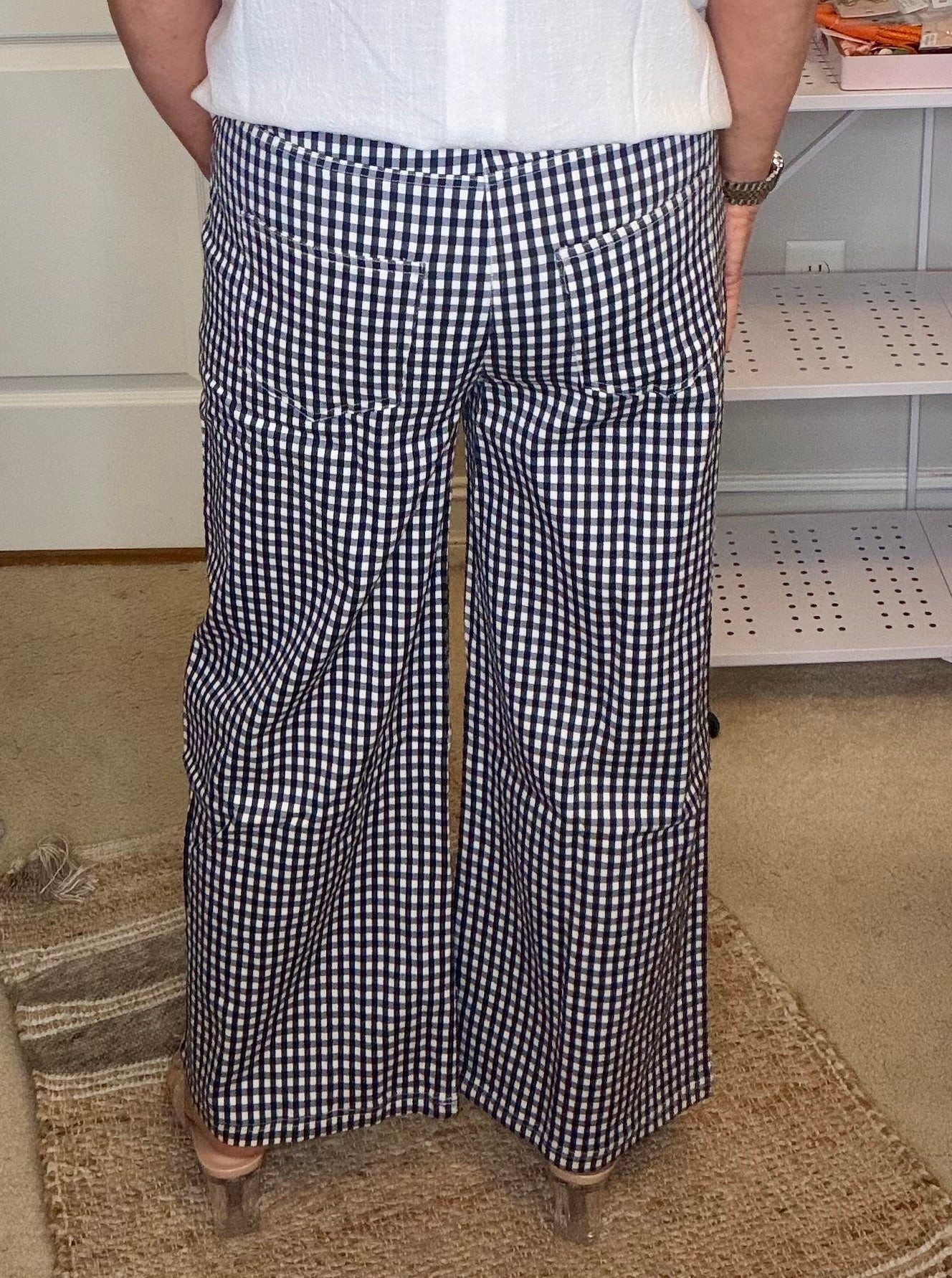 Gingham Wide Leg Pant - Navy - Simply Pink Boutique
