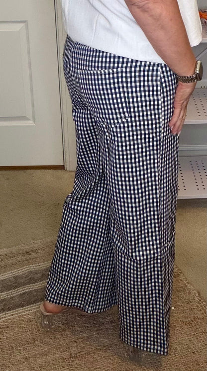 Gingham Wide Leg Pant - Navy - Simply Pink Boutique