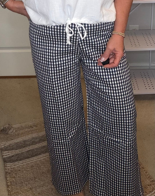 Gingham Wide Leg Pant - Navy - Simply Pink Boutique