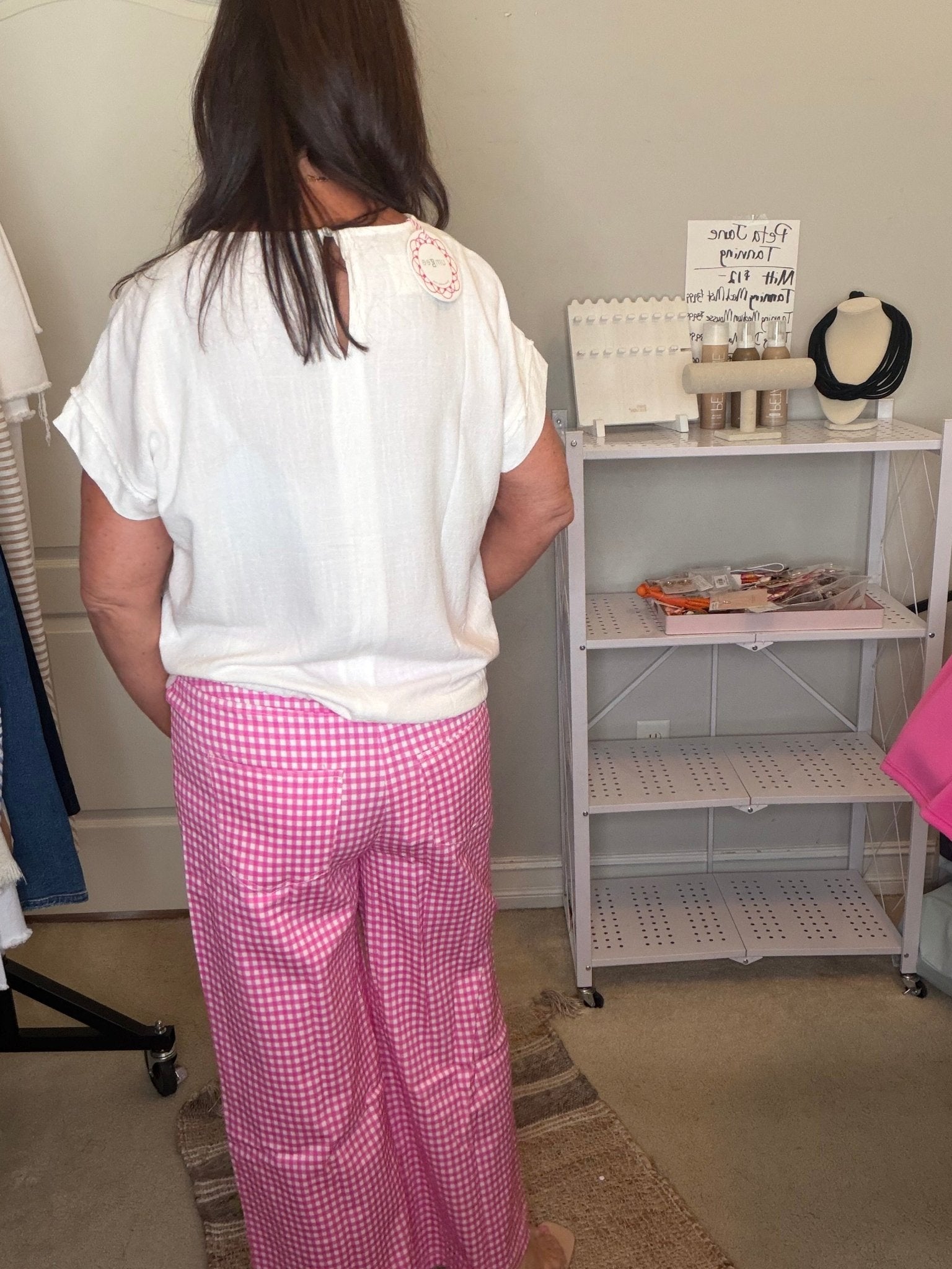 Gingham Wide Leg Pant - Pink - Simply Pink Boutique
